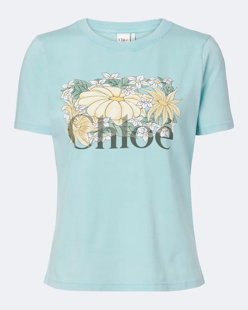 Chloé Chloé T-shirt in cotone con stampa logo Blu