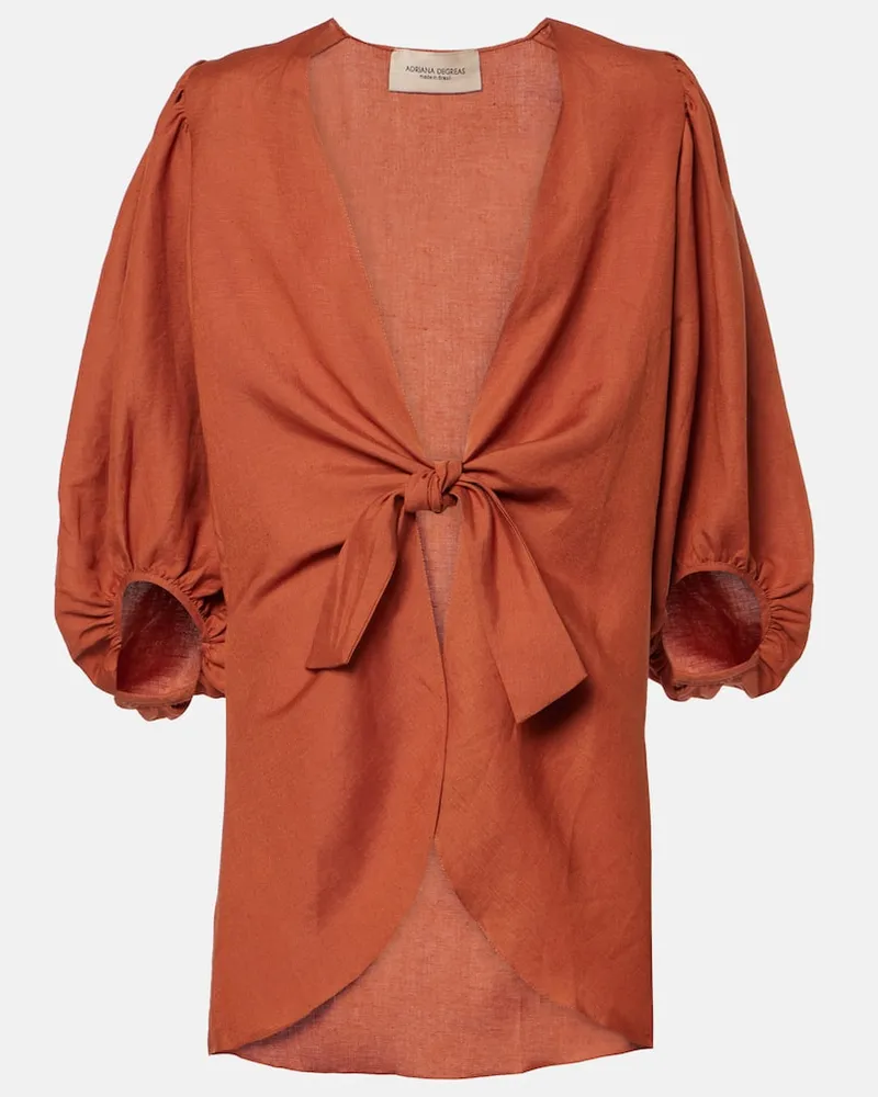 Adriana Degreas Camicia Solid in misto lino Marrone