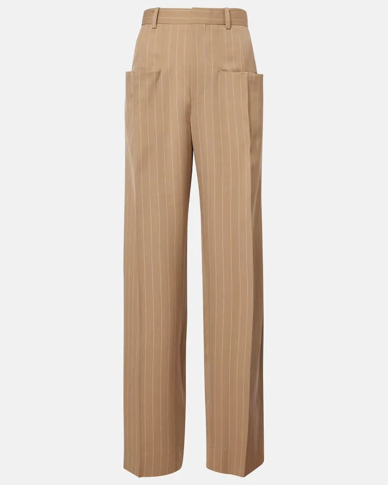 Victoria Beckham Pantaloni a gamba larga in lana vergine Beige