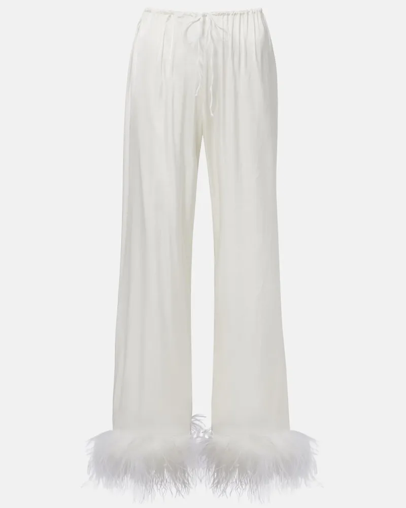 Oséree OsÃ©ree Sposa â Pantaloni a gamba larga in raso con piume Bianco