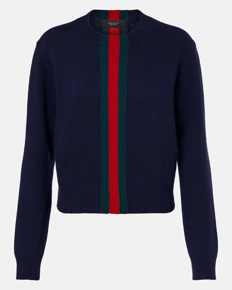 Gucci Pullover Web Stripe in lana Blu