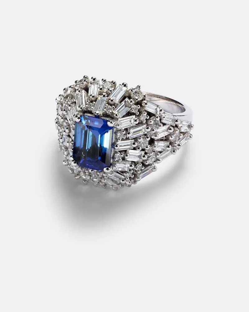 Suzanne Kalan Anello in oro bianco 18kt con zaffiro e diamanti Argento