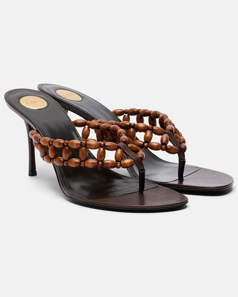 Saint Laurent Sandali infradito Zine con perline Marrone