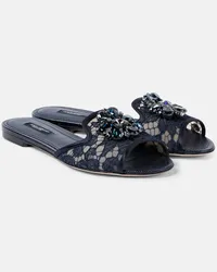 Dolce & Gabbana Sandali Bianca in pizzo con cristalli Blu