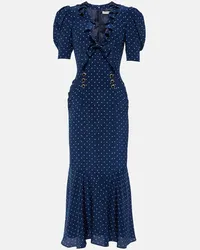 Alessandra Rich Abito midi in seta a pois con fiocco Blu