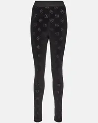 Dolce & Gabbana Leggings a vita alta in velluto con logo Nero