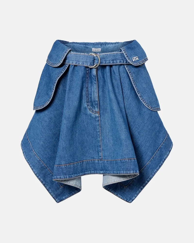 Loewe Minigonna Double L in denim con cintura Blu