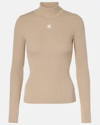 Courrèges Courrèges Dolcevita in maglia a coste con logo Beige