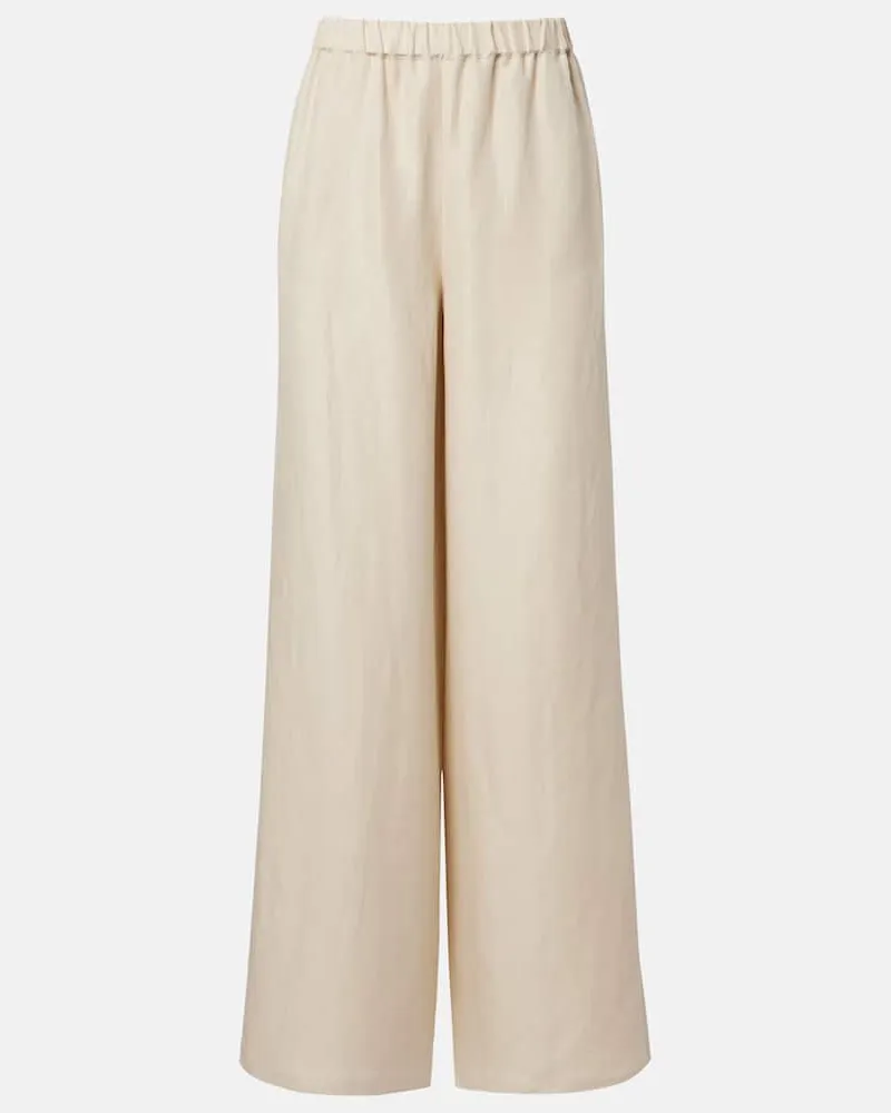 Max Mara Pantaloni Oro a gamba larga in lino e seta Beige