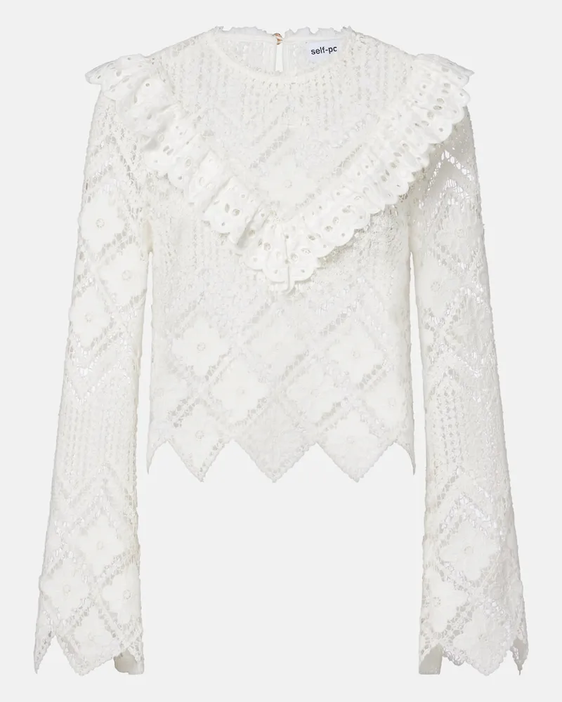 Self-Portrait Top in pizzo con volant Bianco