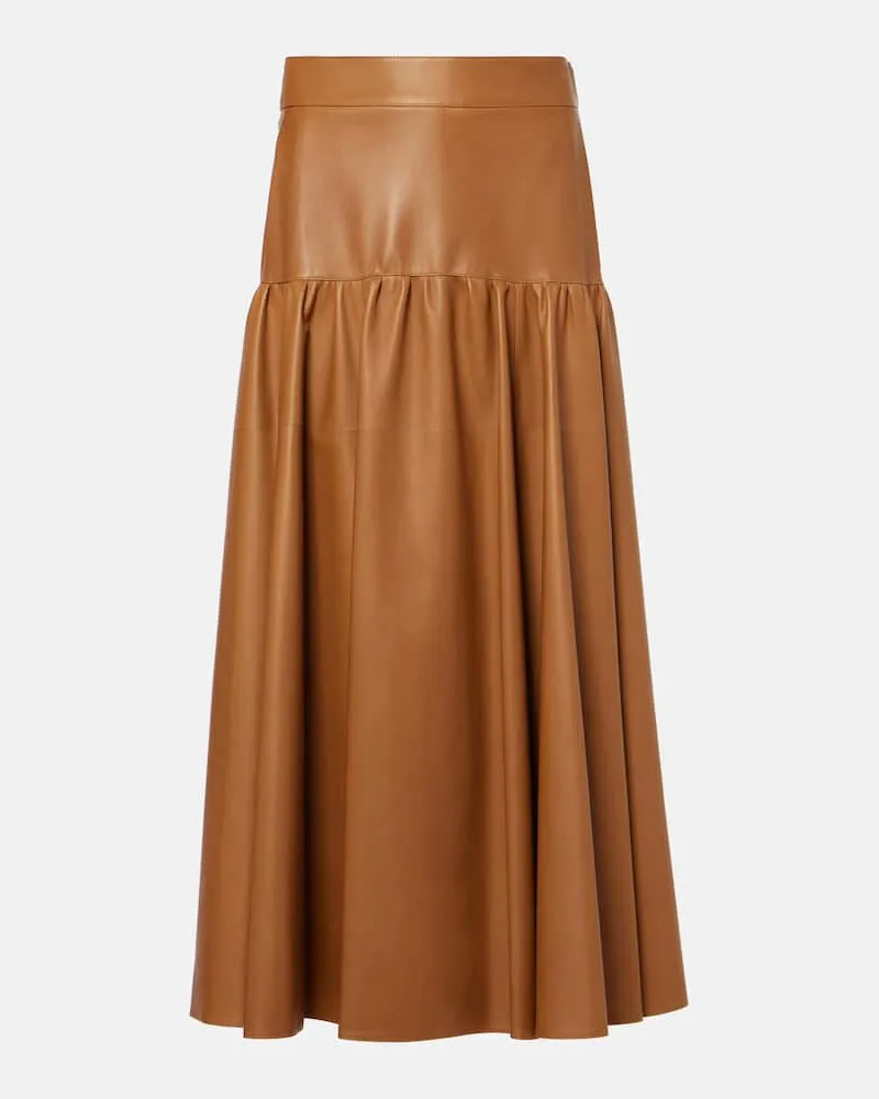 Saint Laurent Gonna midi in pelle a vita alta Marrone