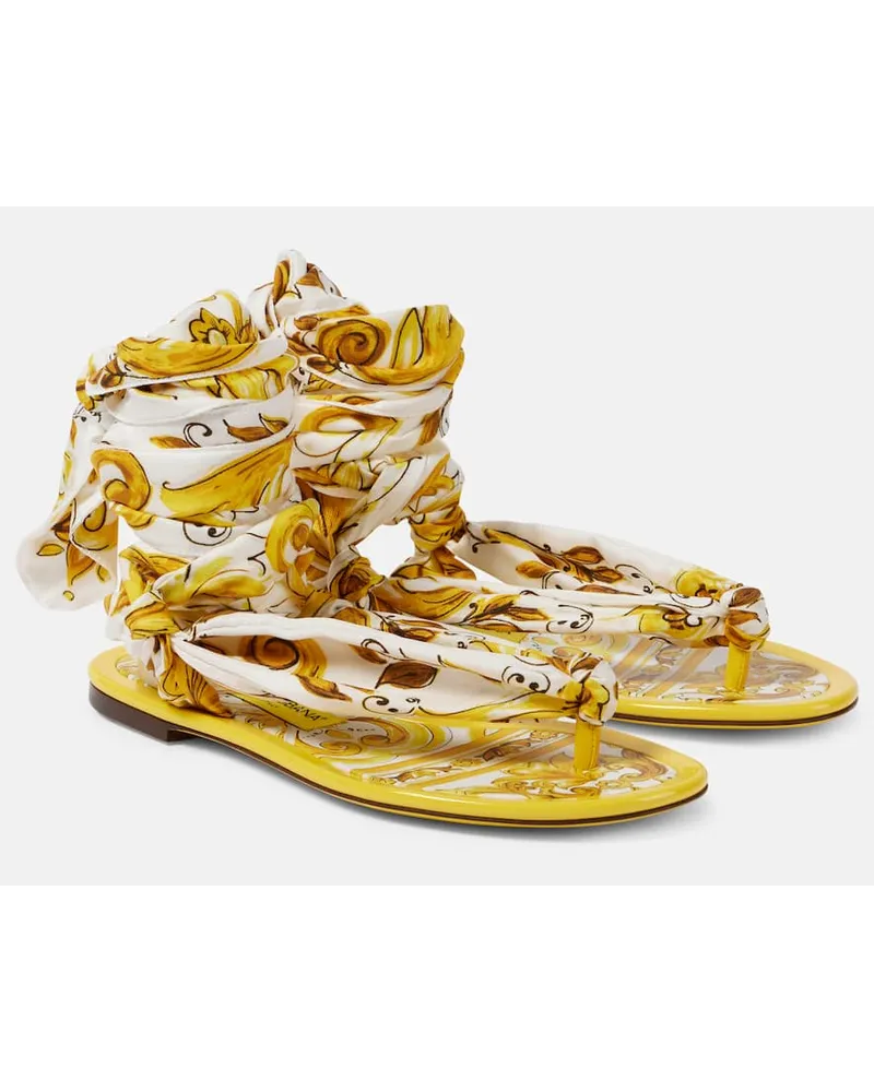 Dolce & Gabbana Sandali in twill di seta con stampa Giallo