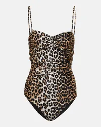 Ganni Costume intero con stampa leopardata Marrone