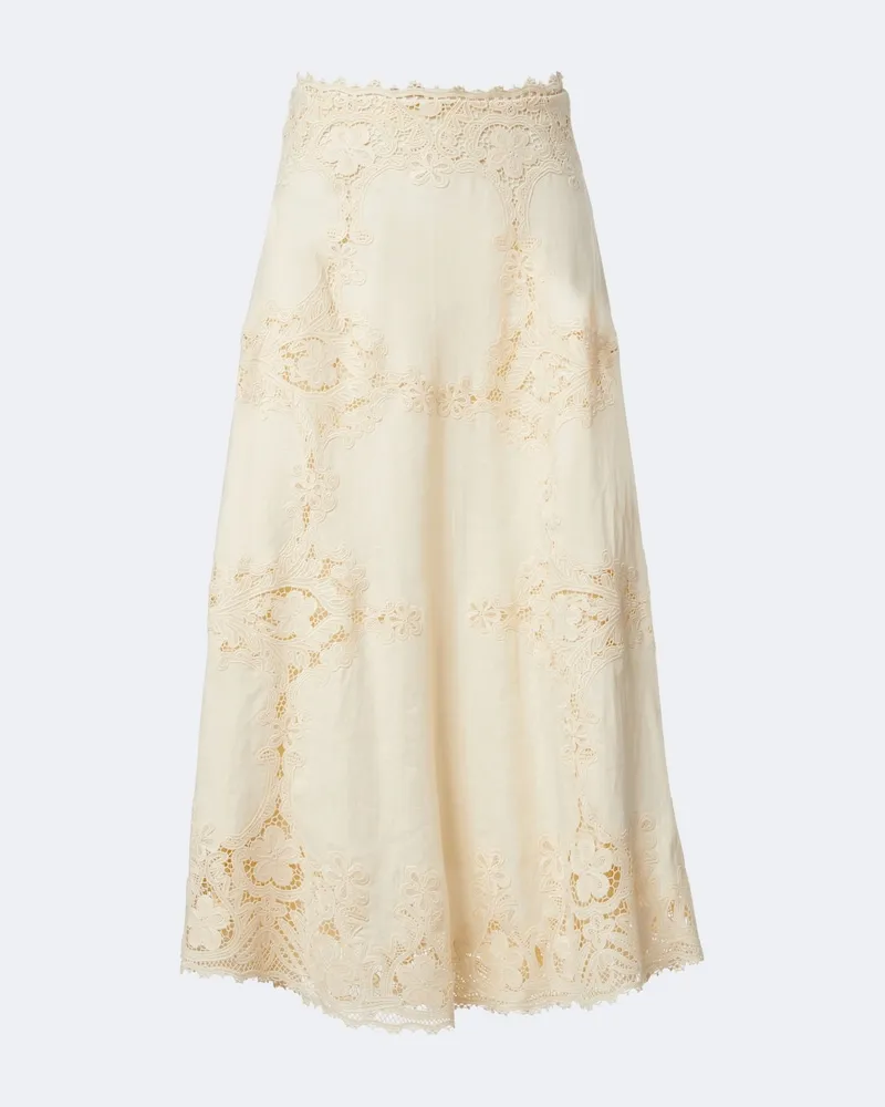 Ulla Johnson Gonna midi Fleur in lino con crochet Bianco
