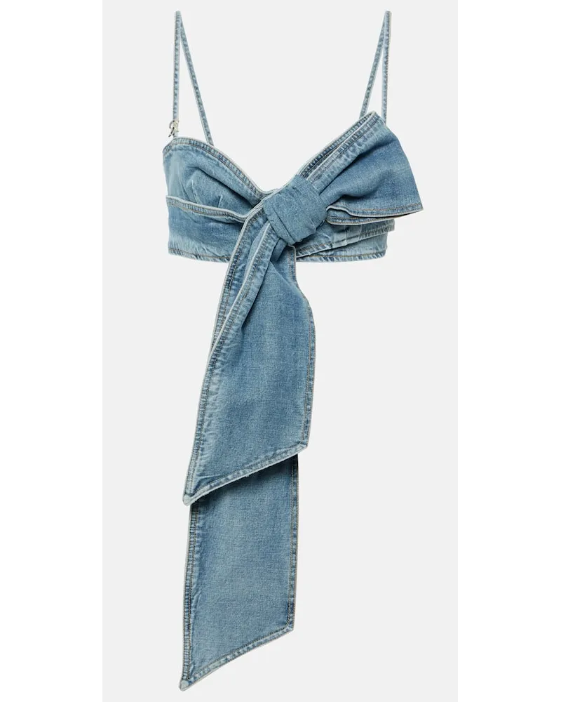 Blumarine Top cropped in denim con fiocco Blu
