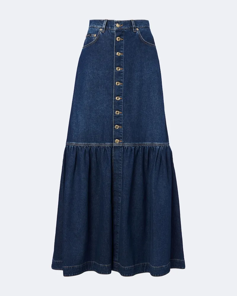 Dolce & Gabbana Gonna lunga di jeans a balze Blu