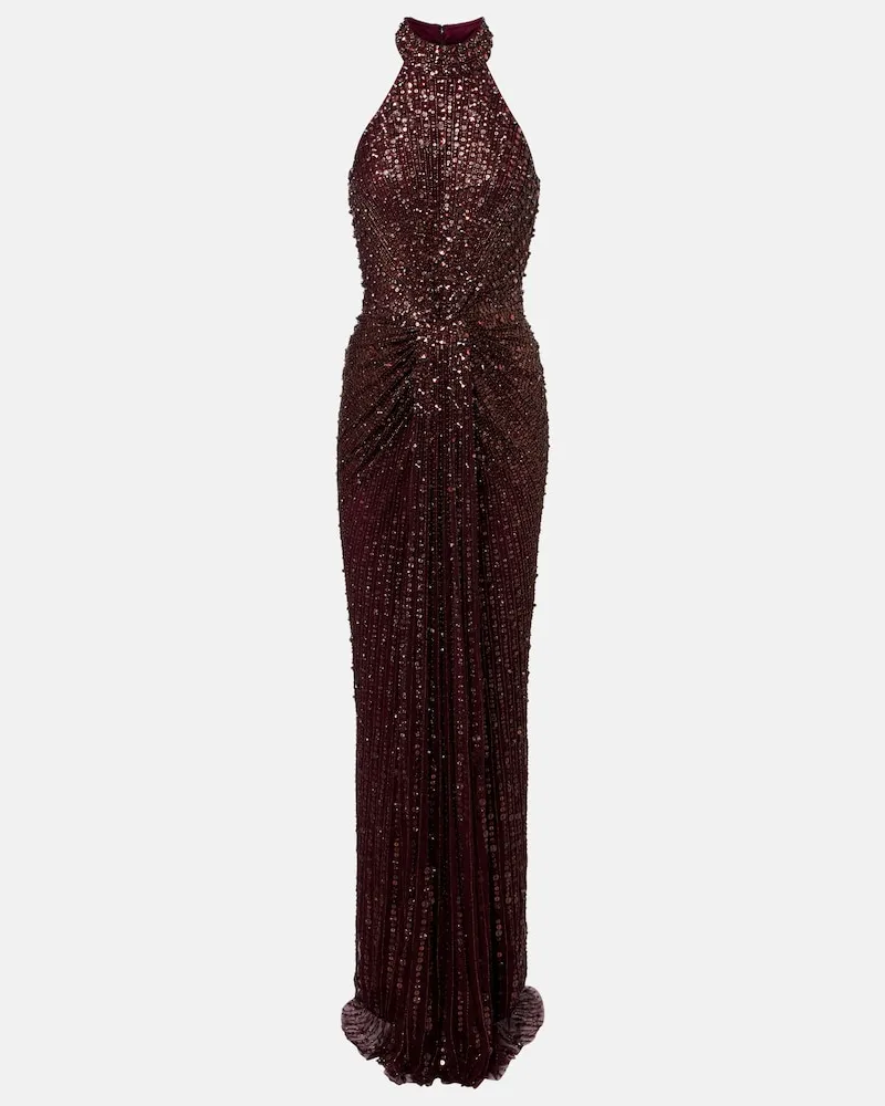 Jenny Packham Abito lungo Whisper Borgogna
