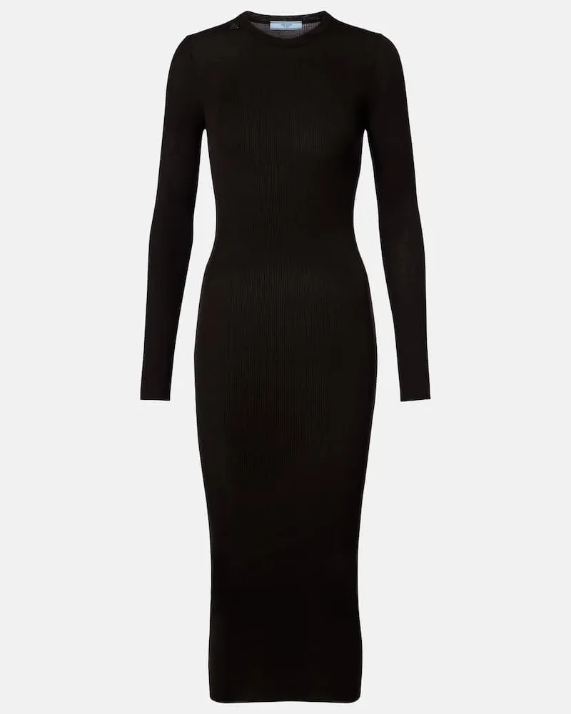 Prada Abito midi in lana vergine a coste Marrone