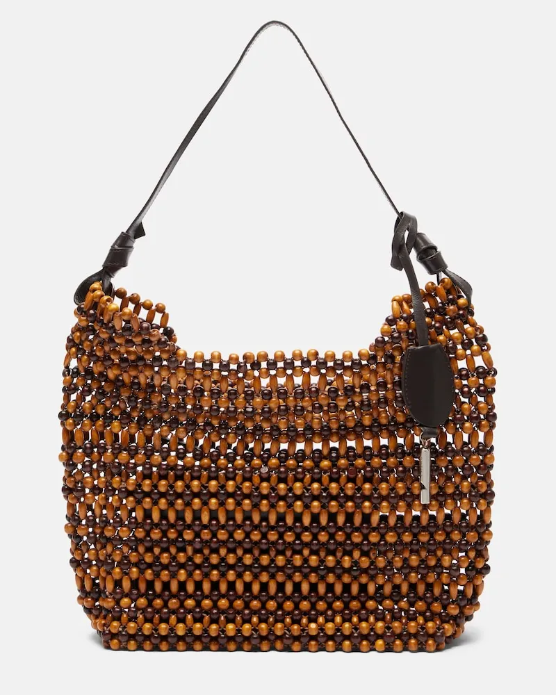 STAUD Shopper Drift con pelle e perline Marrone