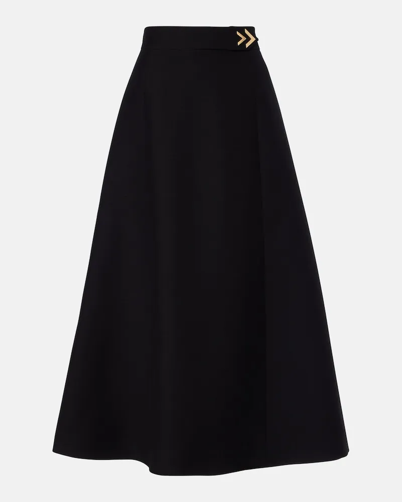 Valentino Garavani Gonna midi VGold in Crepe Couture Nero