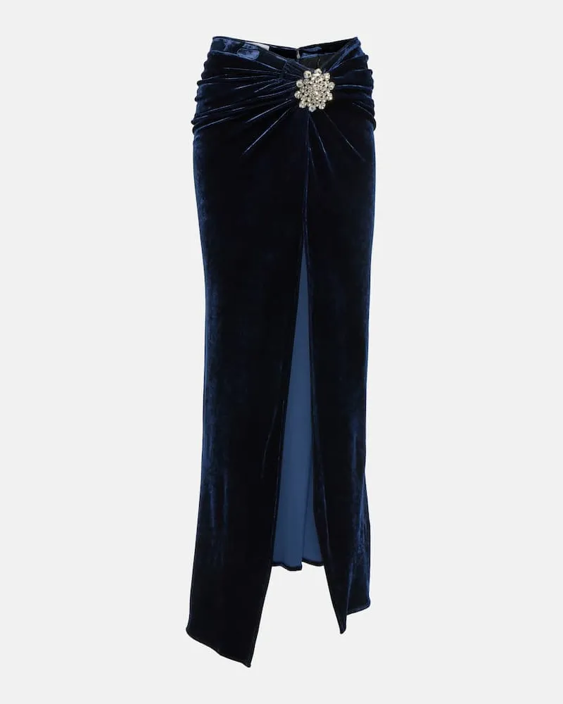 Paco Rabanne Gonna lunga in velluto con cristalli Blu