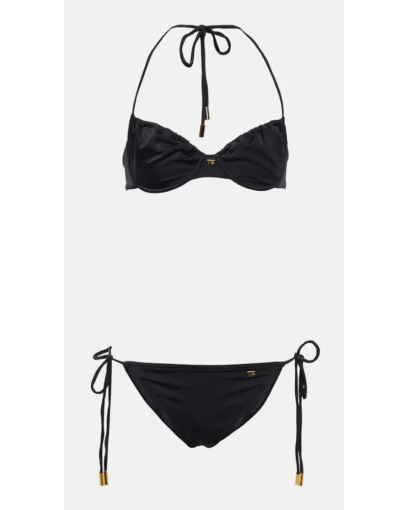 Tom Ford Bikini con ruches e logo Nero