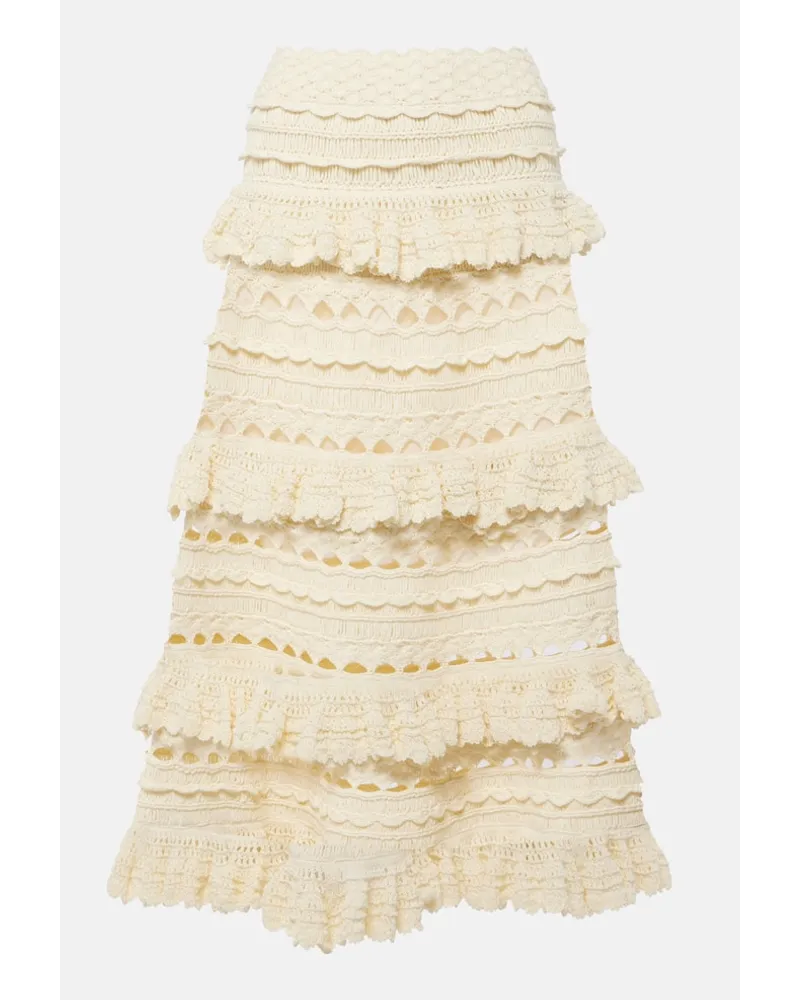 Zimmermann Gonna midi Waverly in crochet con volant Bianco
