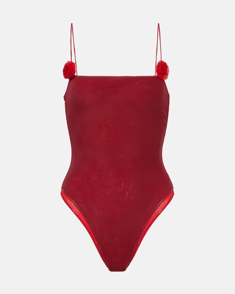 Oséree OsÃ©ree Costume intero con applicazioni floreali Rosso