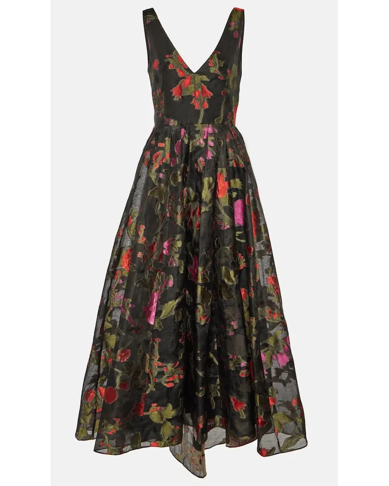 Erdem Abito midi in organza con stampa Multicolore