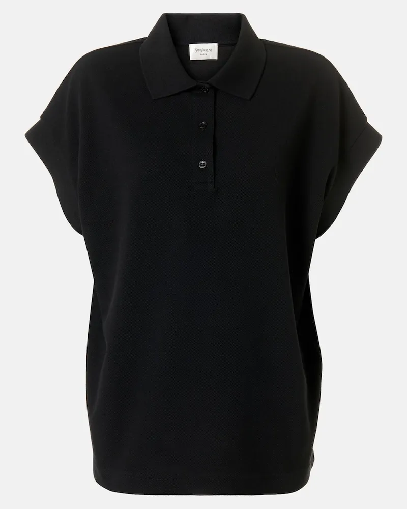 Saint Laurent Polo Cassandre in piquÃ© di misto cotone Nero