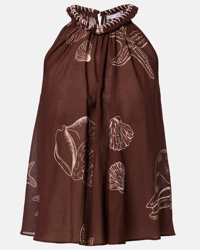 Poupette St Barth Top Cleo in cotone con stampa Marrone