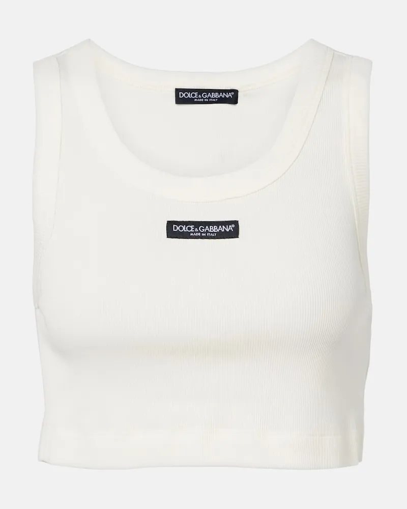 Dolce & Gabbana Top cropped in jersey di cotone con logo Bianco