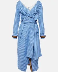 Dries van Noten Abito midi in popeline di cotone a righe Blu