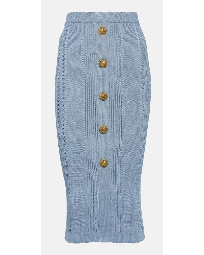 Balmain Gonna a tubino in maglia Blu