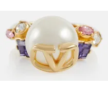 Anello VLogo con perla bijoux e cristallo