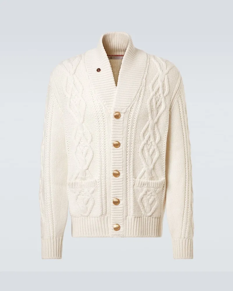 Brunello Cucinelli Cardigan in cashmere a trecce Bianco