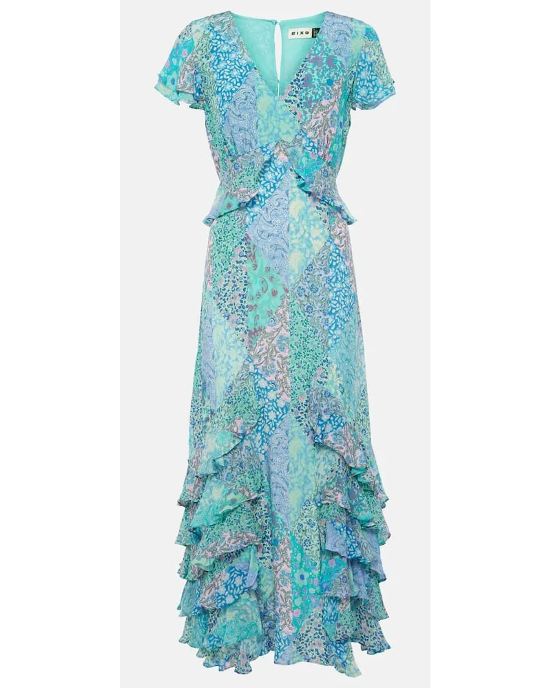 RIXO Abito midi Thanvi in seta Blu
