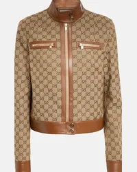 Gucci Giacca in misto cotone GG e pelle Marrone