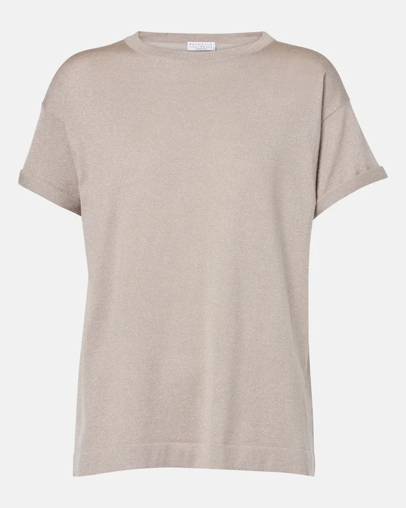 Brunello Cucinelli T-shirt in maglia di cashmere Grigio
