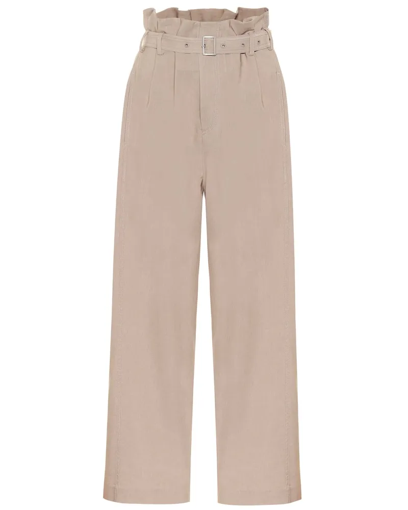 LOW CLASSIC Pantaloni paperbag in misto cotone e lino Beige