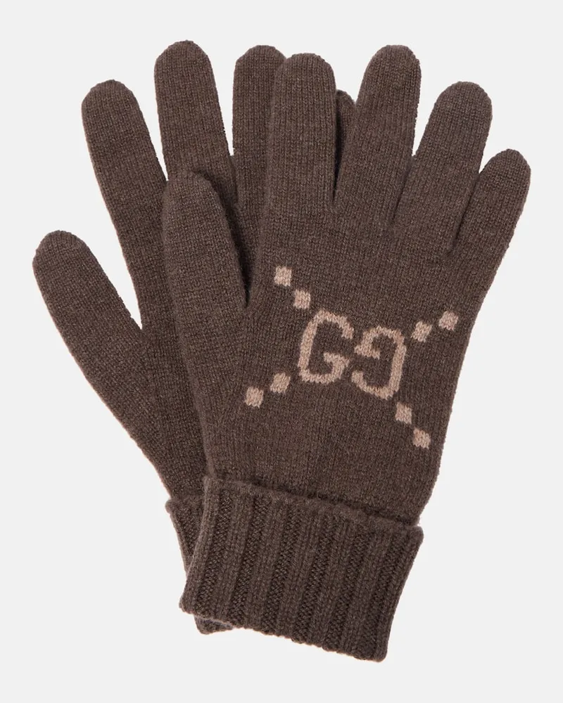 Gucci Guanti in jacquard GG di cashmere Marrone