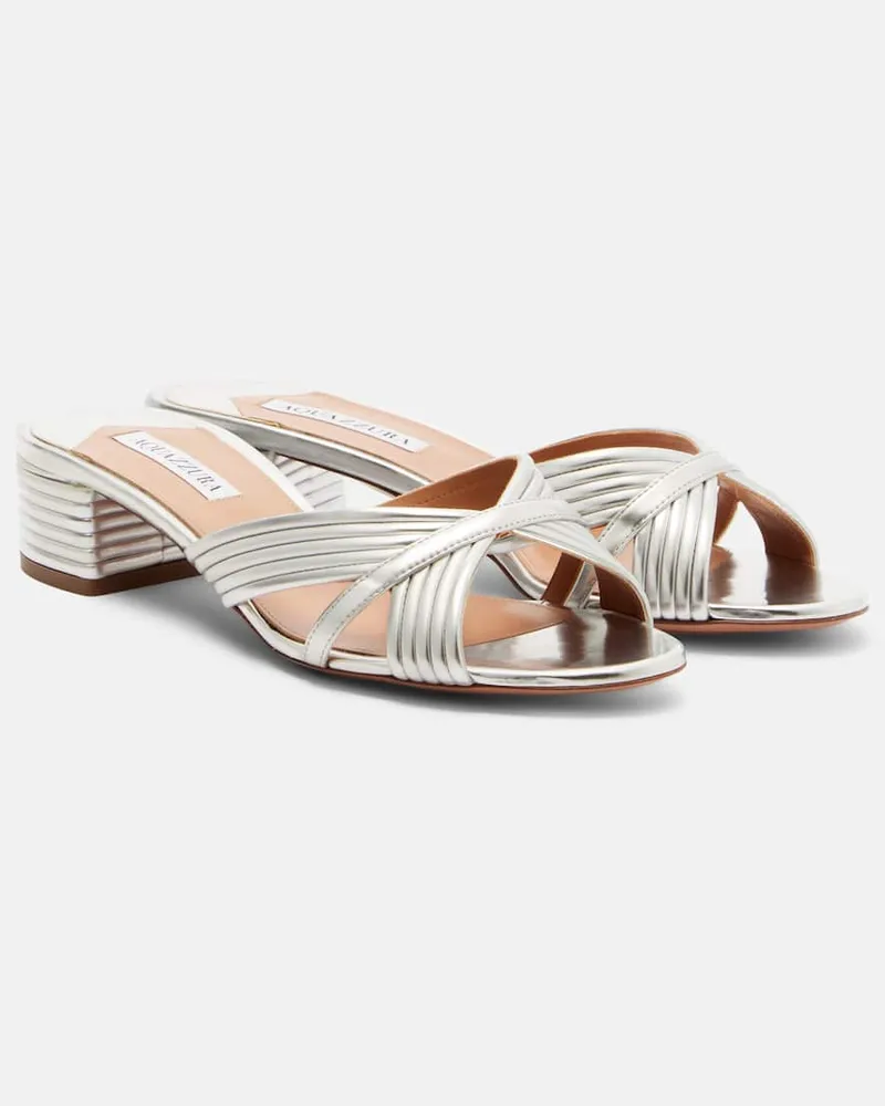 Aquazzura Sandali Sundance in pelle metallizzata Argento
