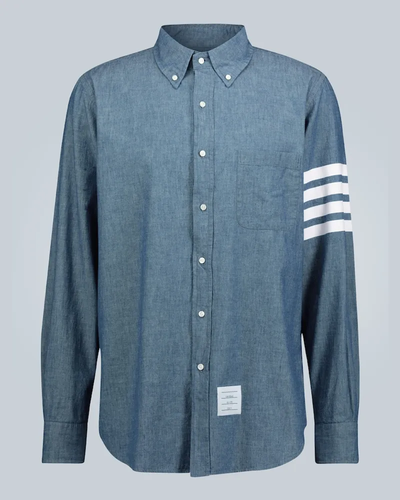 Thom Browne Camicia 4-Bar in chambray Blu
