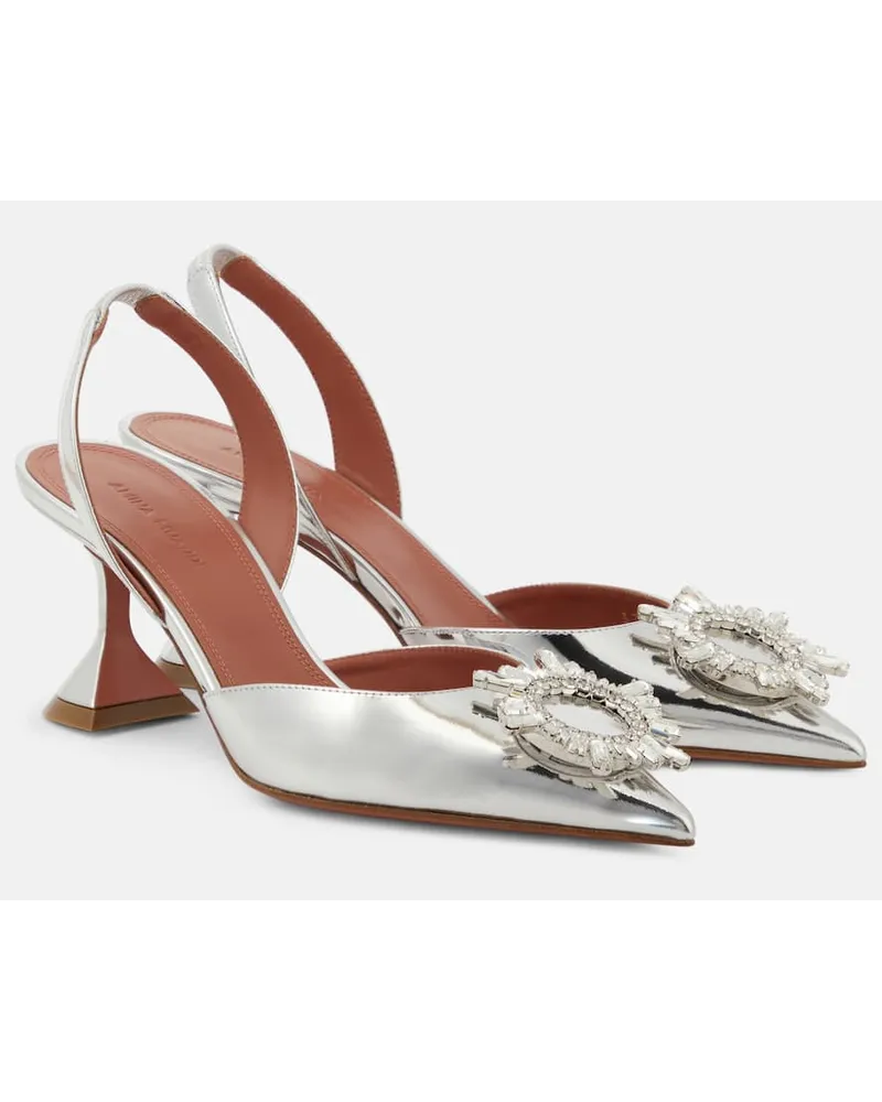 Amina Muaddi Pumps slingback Begum 70 in pelle metallizzata Argento