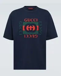 Gucci T-shirt in jersey di cotone con logo Blu