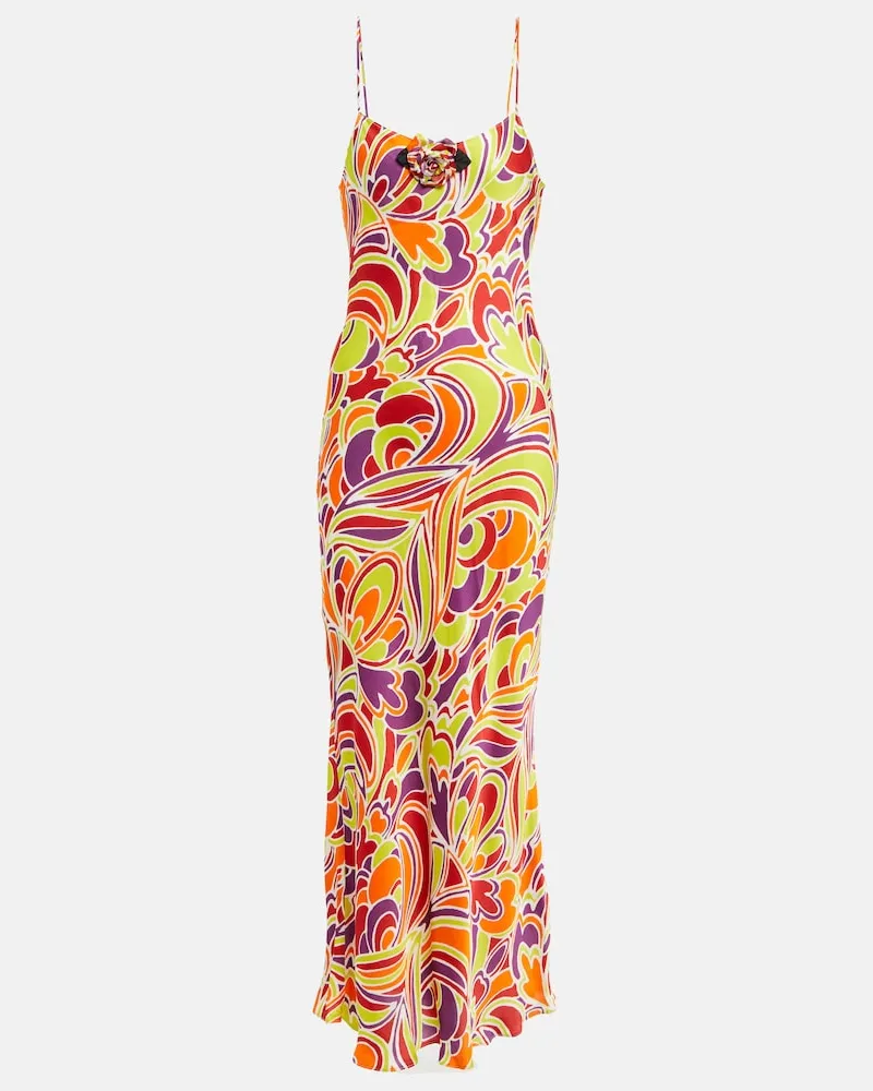 Rodarte Abito sottoveste in raso con stampa Multicolore