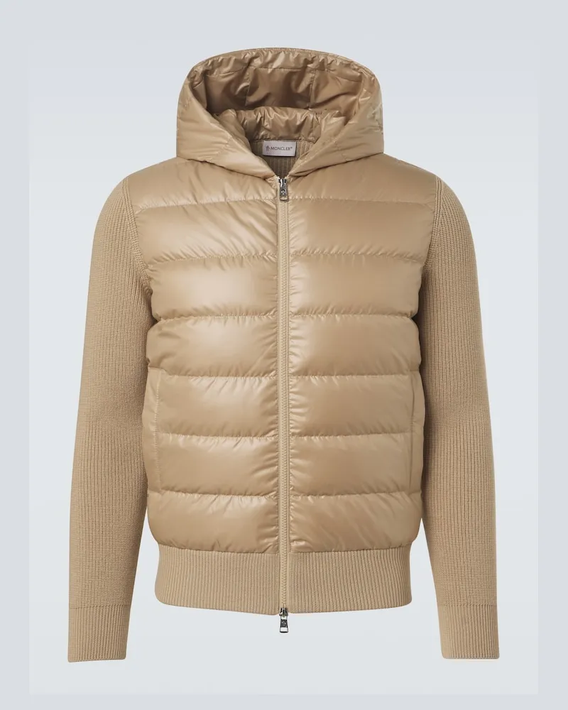 Moncler Cardigan Tricot in lana vergine e piumino Beige