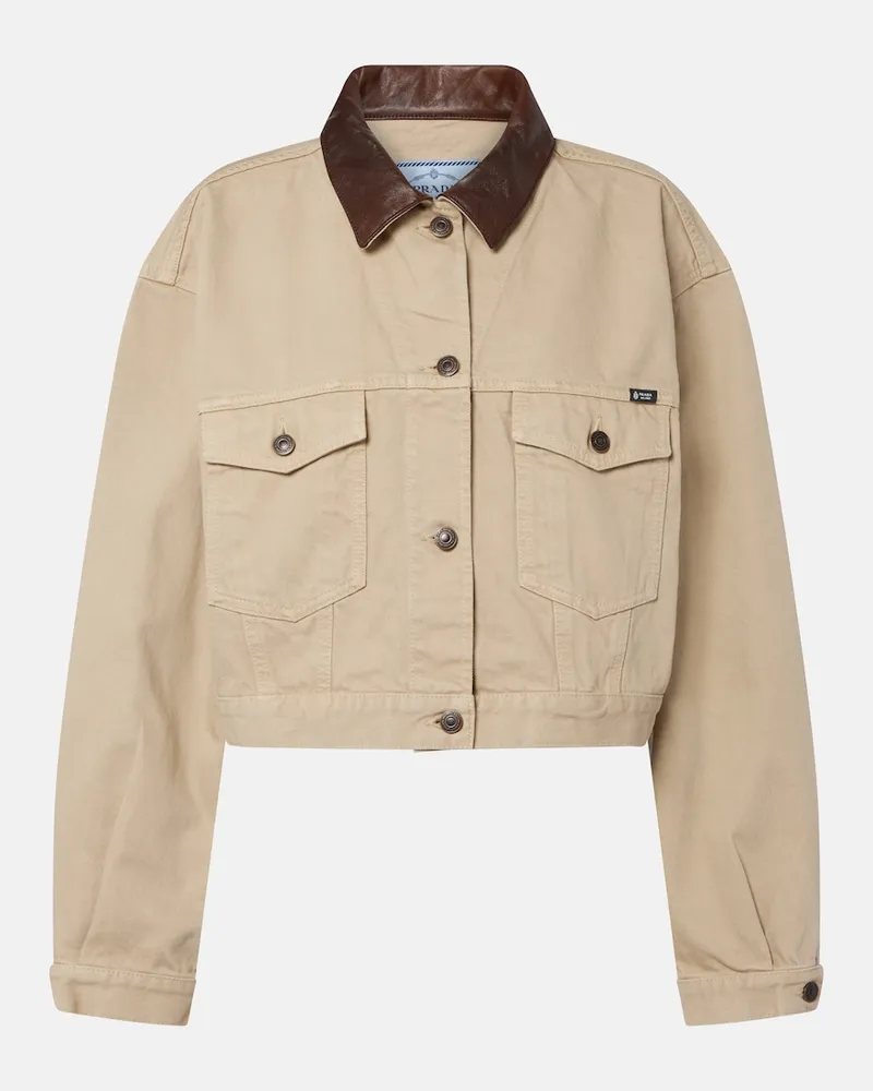 Prada Giacca cropped di jeans con pelle Beige