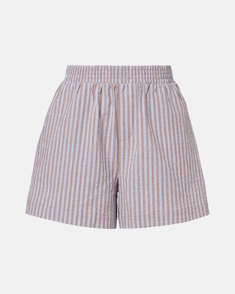 Varley Shorts Darina in cotone seersucker a righe Blu