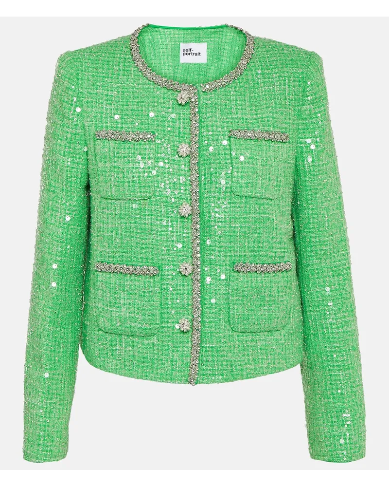 Self-Portrait Giacca in bouclÃ© con paillettes Verde